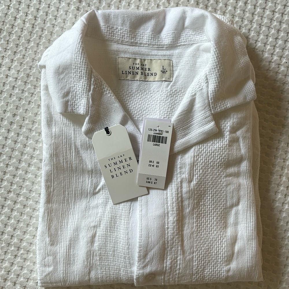 Camp Collar Cropped Summer Linen-Blend Shirt - L / TALL